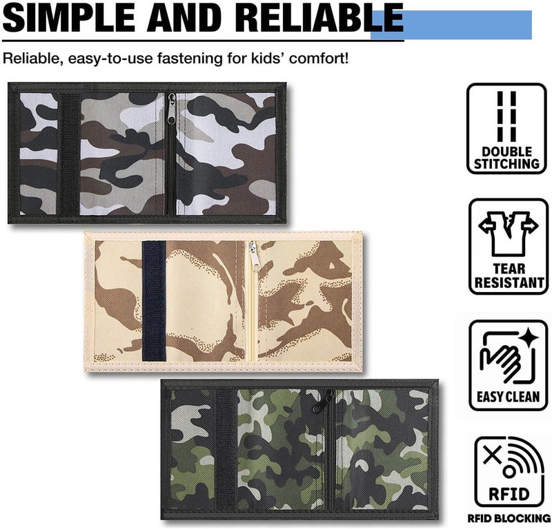 Amutta 3 Pieces Kids Wallet for Boys Girls Men - Boys Wallet for Kids with Magic Sticker, Teen Wallets with Coin Pocket, RFID Camo Wallets for Teen Boy Gift Ideas - Image 4
